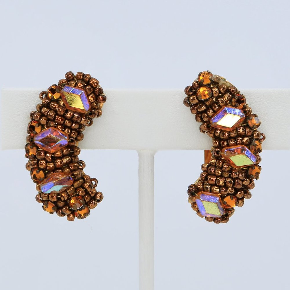 Vintage Hobé Beaded Climber Clip-On Earrings Circa 1960s